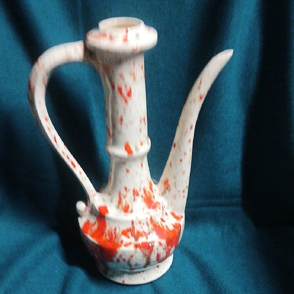 Modern Speckled Red and White Ceramic Pitcher